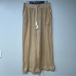 Haute Hippie Crochet Pants Beach Cover Up‎ Drawstring Waist Wide Leg Size XL Tan